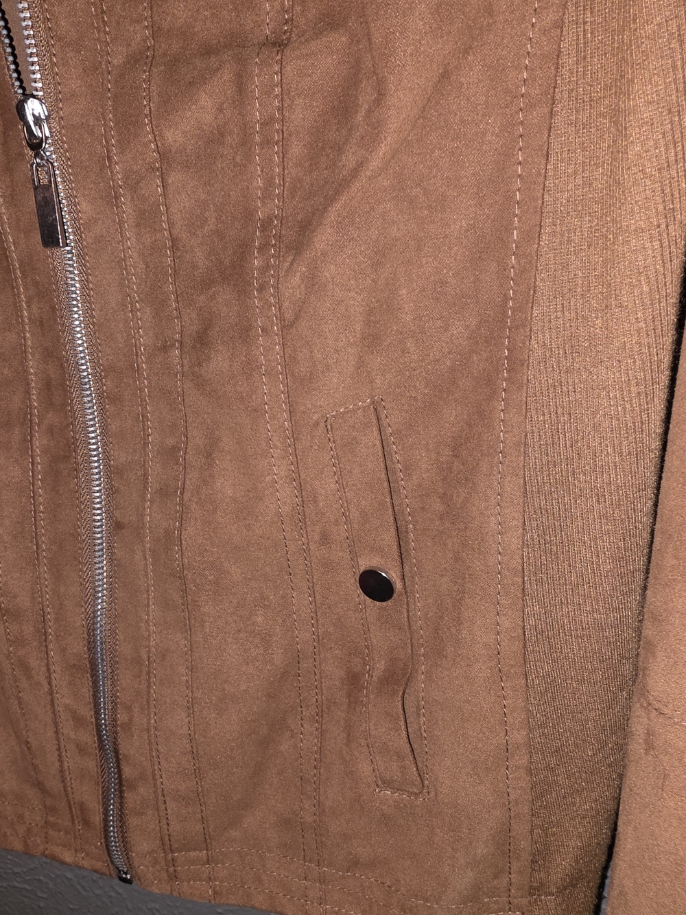 New Directions Faux Suede Moto Jacket Brown Tan Size Small - Picture 4 of 7
